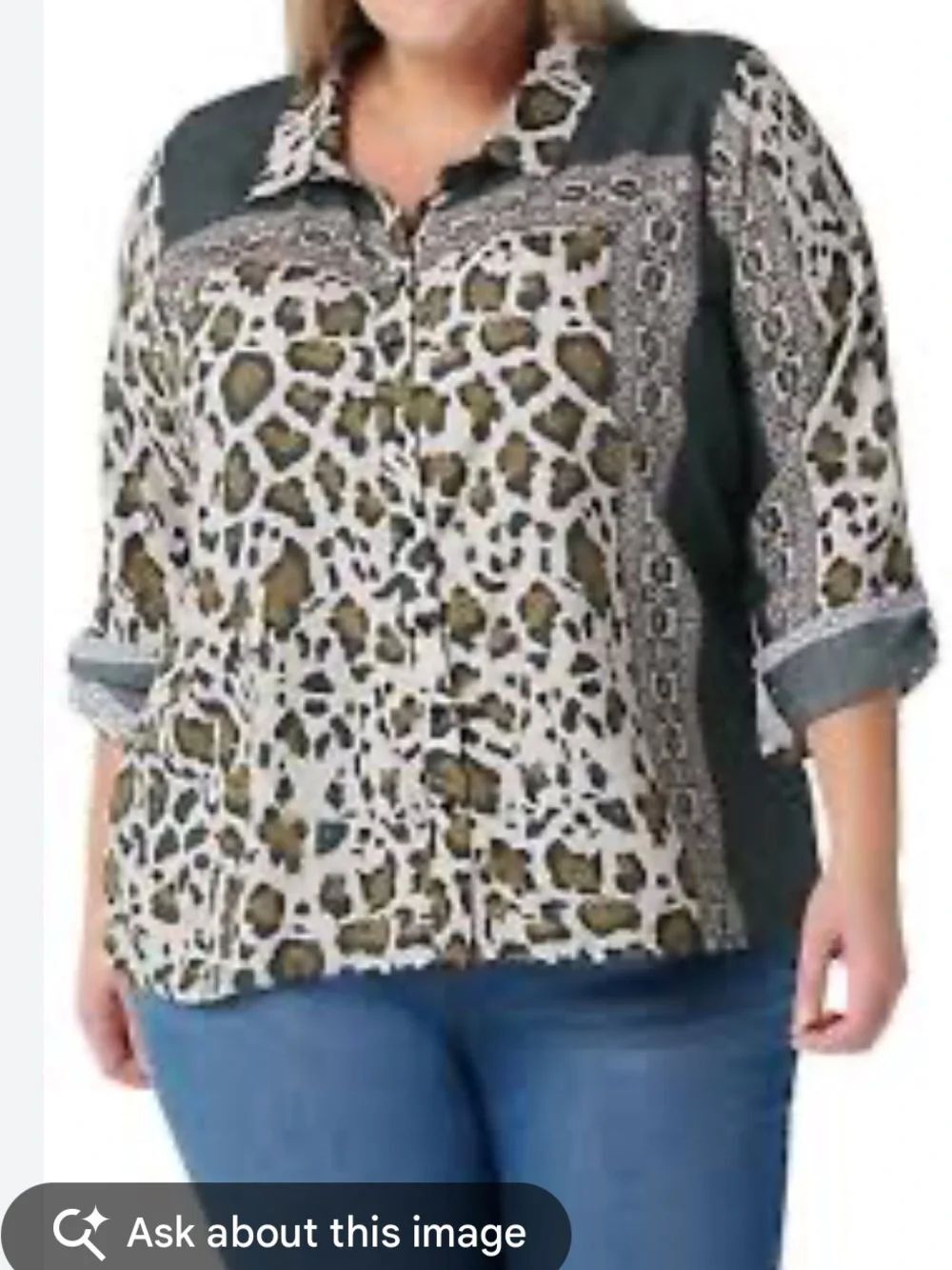 Tolani Anthropologie Olive and Brown Leopard Print Button-Down Shirt Size XL